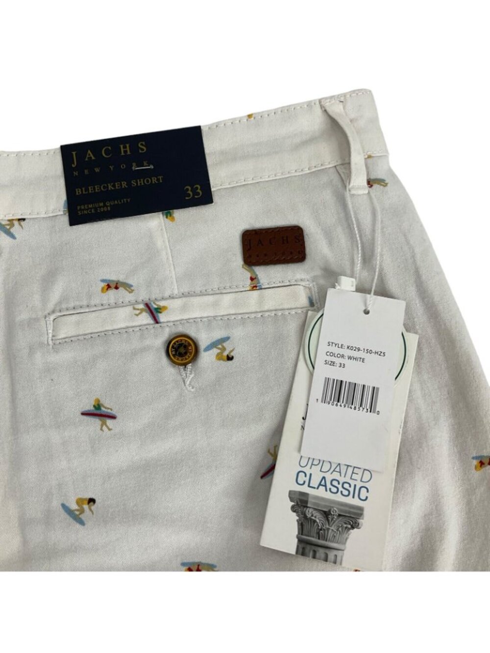 Jachs New York Chino Shorts Men's Sz 33 White Surfer Bleeker Fit Flat Frt $40Nwt - Picture 7 of 10